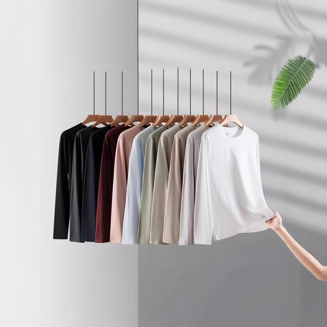 230g New Pure Cotton Long-Sleeve Spring and Autumn Solid Color Thickened Men's T-Shirt, Foreign Trade Cross-Border Supply, Korean Style Thickened Long-Sleeve