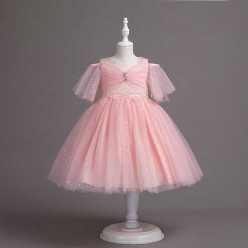 New women's children's wedding dress and princess dress, half sleeve flower child ballon host performance lace dress, cross-border