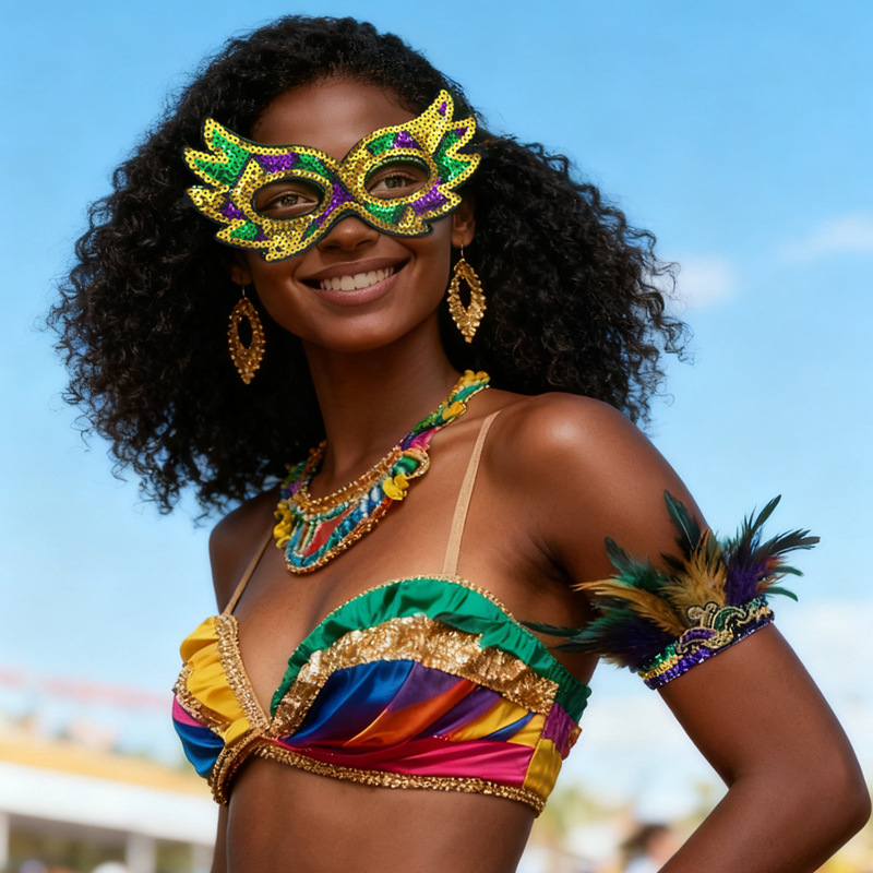Máscaras de fiesta de carnaval plumas de color brazaletes Amazon oro púrpura verde sequillas payaso tricolor