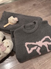 冬季大码软绵绵半边绒睡衣女款2025新款蝴蝶结简约秋冬加厚家居服