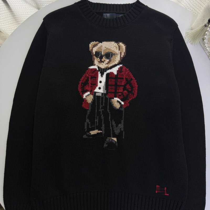 Rl/Scanable Qr Code 26-Year-Old Bear Autumn and Winter New Pure Cotton Heavy Embroidery Cartoon Round Neck Knitted Sweater for Women Casual