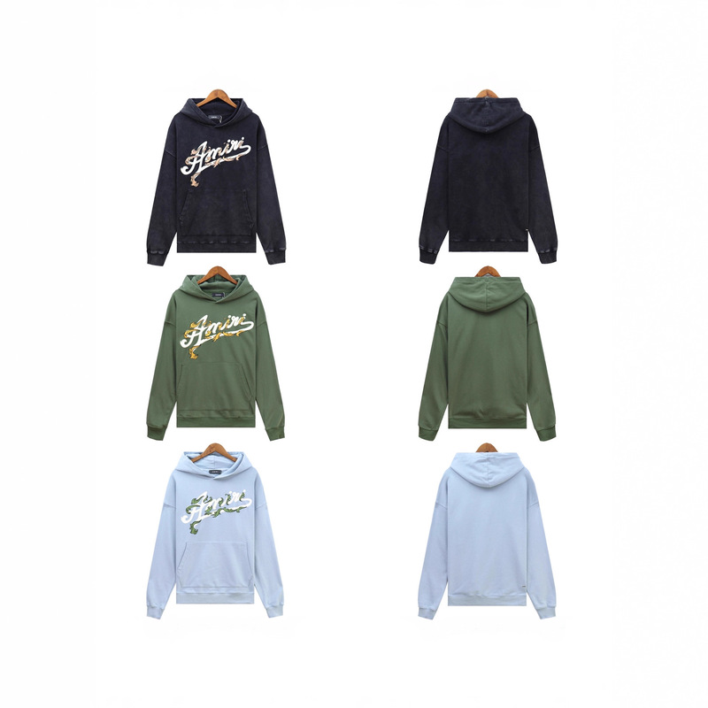 Cross-Border Trendy Brand Amiri In-Stock Real Shot Washed Printed Hooded Sweatshirt and Casual Pants Unisex