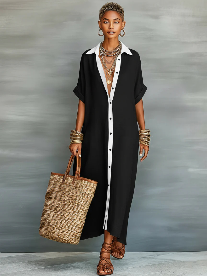 Damen Rock-set Im Lässigen Baumwoll-leinen-look Mit Farbblock_voghion.com