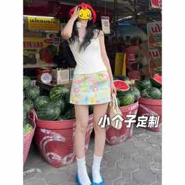 150小矮个子彩色印花复古半身裙女春夏季高腰显瘦a字美式包臀短裙