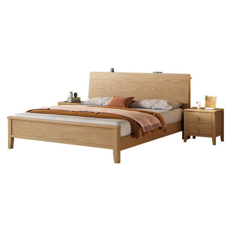 Cama de madera sólida de madera de cera nórdica 1m 8 dormitorio principal cama doble moderna simple viento 1.2m pequeña cama de almacenamiento