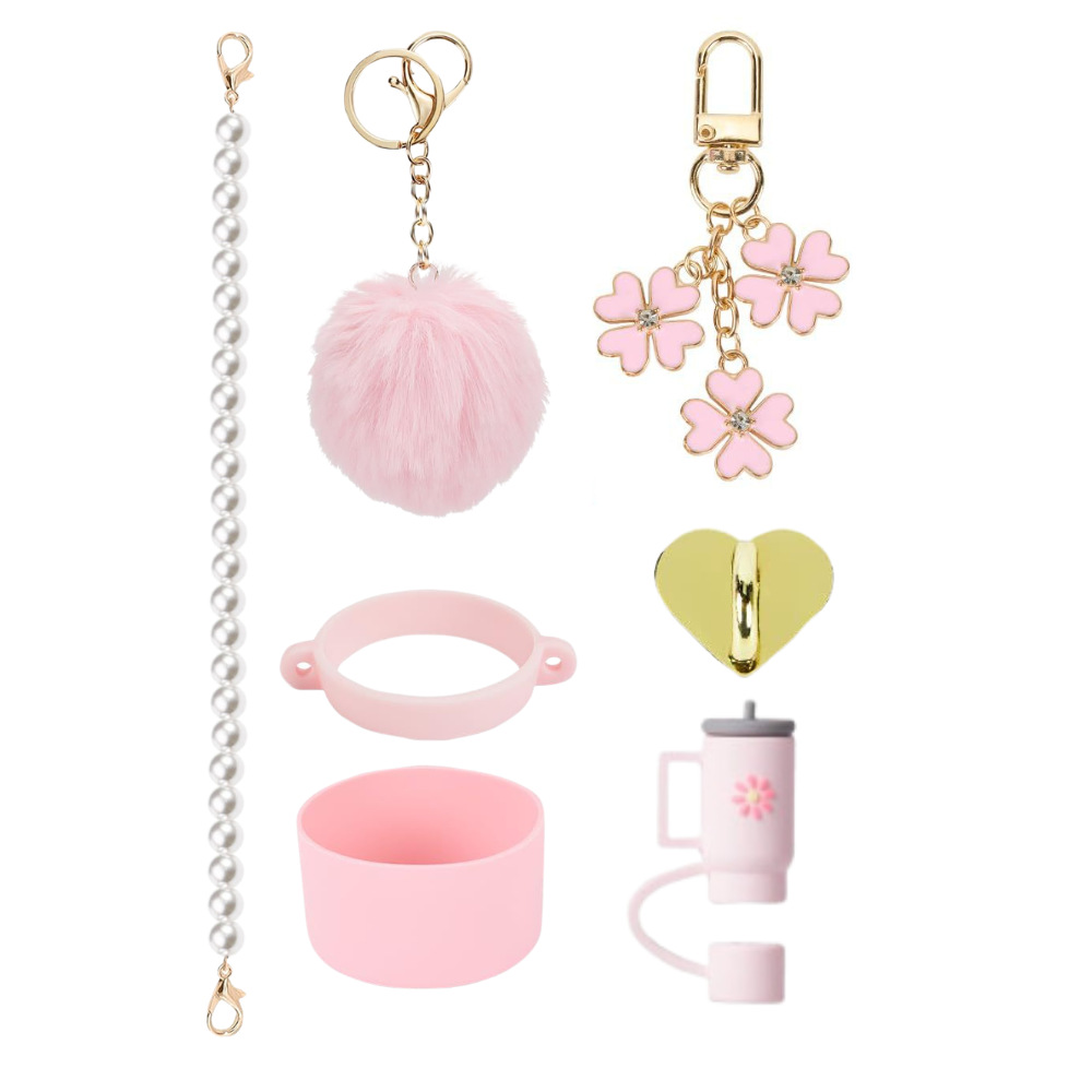 Amazon taza de calor cuentas brazalete llavero botella de agua colgante margarita gorra de paja flor colgante taza cubierta