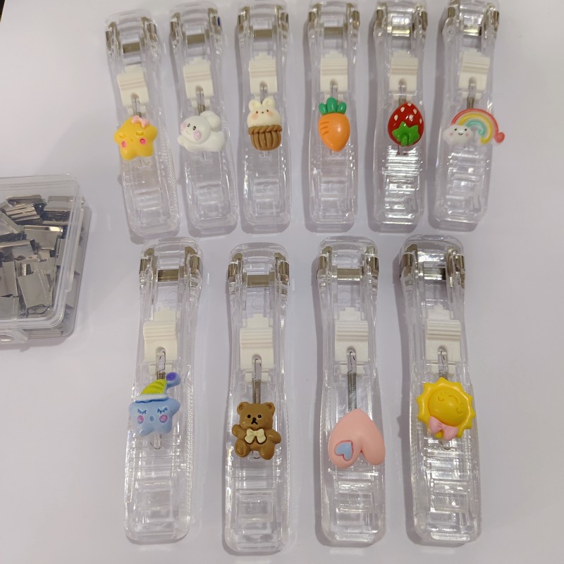 Clip empujador grapadora sin huellas de dibujos animados archivo de material de prueba de estudiantes de clasificación de clip de encuadernación sin perforación clip de repuesto