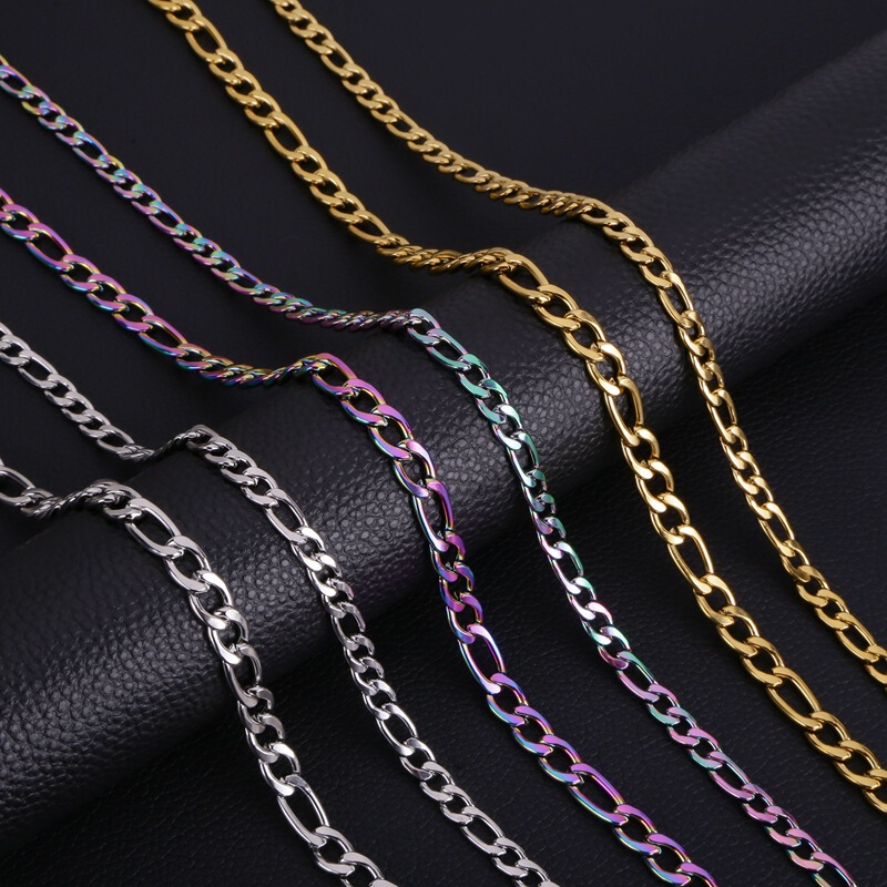 Figaro Chain 3Mm/4Mm/5Mm/7Mm/9Mm Stainless Steel Nk3:1 Cuban Necklace Vacuum Color-Preserving Electroplating