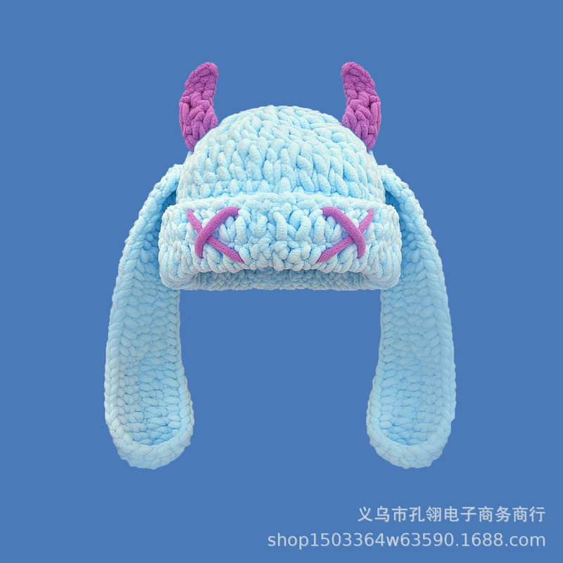 日系甜美多巴胺小恶魔毛线帽子女秋冬新款户外百搭保暖加厚针织帽|undefined