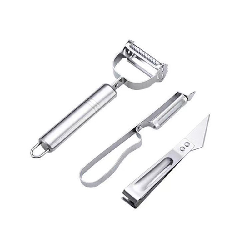 Peeler de acero inoxidable de tres piezas conjunto pelador pelado de frutas raspador cuchillo cortador de alambre hogar melón y cepilladora de frutas
