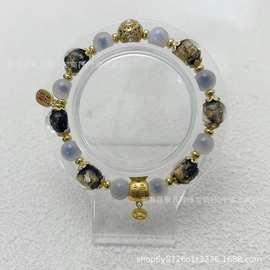 白糖心玛瑙黑金箔沙金钱袋招财纳福手链香灰瓷琉璃手串批发