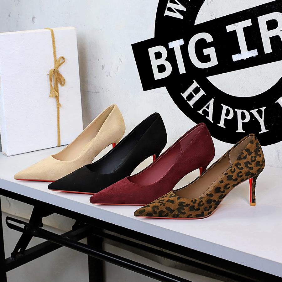 8353-A European And American Style Banquet Leopard Print High-heeled Shoes, Stiletto Heel, Fashionable Suede Pointed Toe_vogvips.com