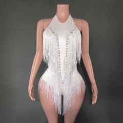 STOCK New European and American Dance Sexy Shiny Rhinestone Elastic Sequins Fringe One Piece Stage Performance Wear for Women 