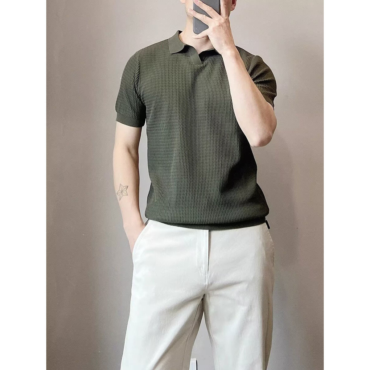 Polo camiseta camiseta de punto camiseta de manga corta camiseta hombre cuello en V seda de hielo verano fábrica transfronteriza mayorista camiseta de polo de hombre