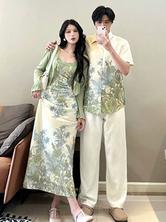 NUNBAI新中式情侣装复古轻国风吊带裙搭配开衫气质名媛两件套装显