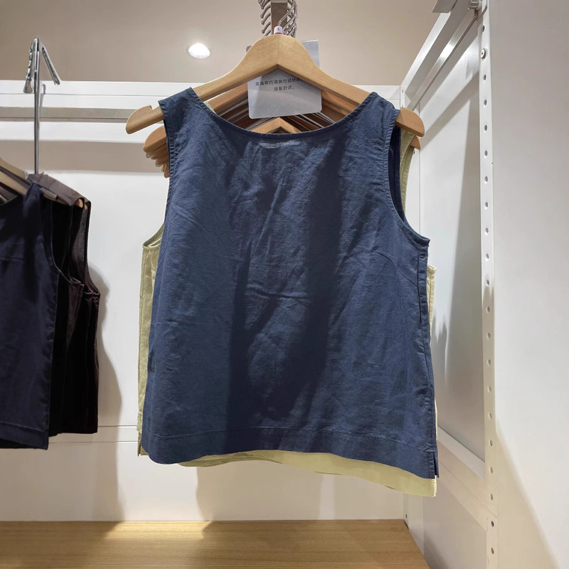 2025 New Summer Women's Linen Blended Shirt Round Neck Casual Sleeveless Vest Pure Color Vest Shirt 479966 2025 New Summer Women's Linen Blended Shirt Round Neck Casual Sleeveless Vest Pure Color Vest Shirt 479966