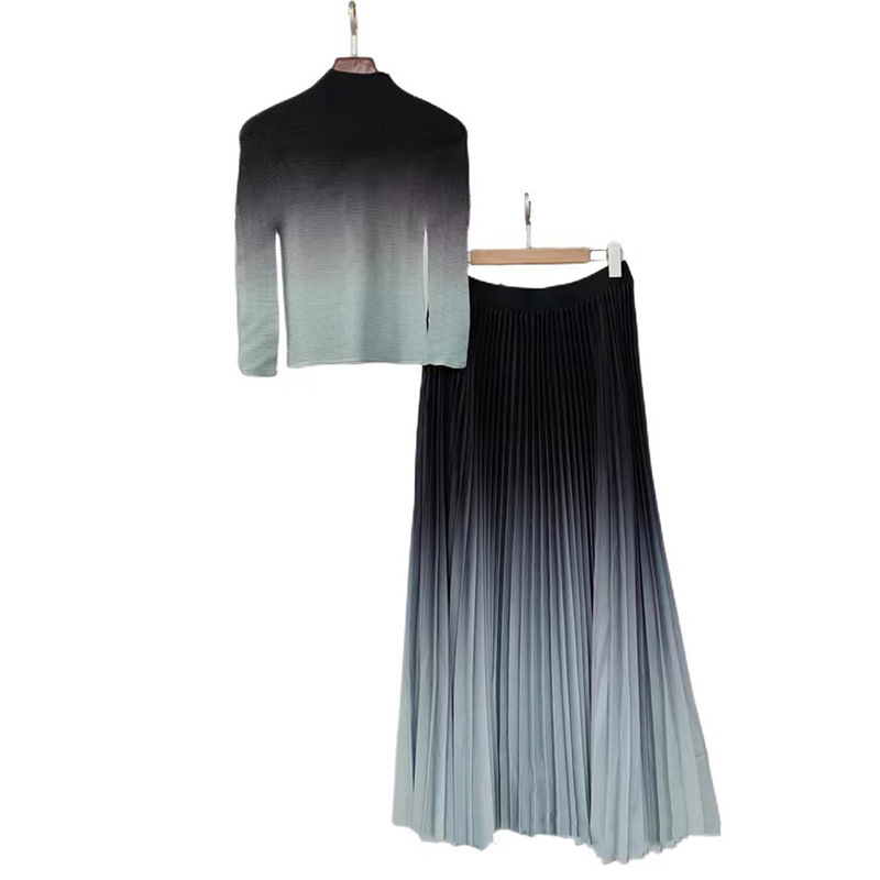 그레이 플리츠 수트 스커트