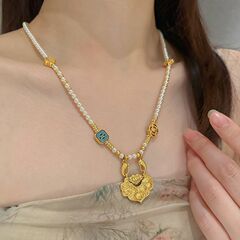 新中国風オリジナル古法沙金錦鯉平安如意錠ペンダント真珠貝ネックレス女性新商品個性シンプル