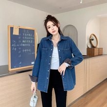 蓝色加绒牛仔衬衫女新款秋冬季港味水洗棉加厚长袖宽松衬衣女外套