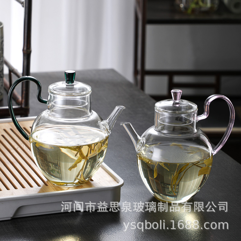 Imitation Song glass pot small teapot transparent green teapot kung fu tea set Apple pot antique glass pot