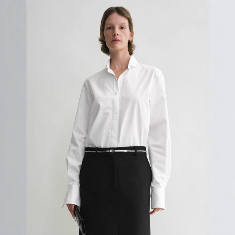 Th~Row White Tuxedo Shirt for Women 2025 Early Autumn New Scandinavian Simple Work Clothing Long-Sleeved Top Th~Row White Tuxedo Shirt for Women 2025 Early Autumn New Scandinavian Simple Work Clothing Long-Sleeved Top