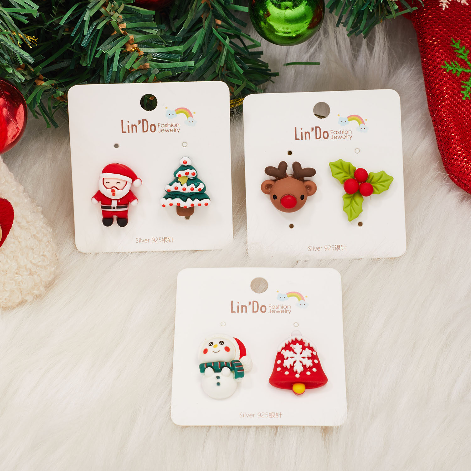 1 Pair Fashion Christmas Tree Santa Claus Snowman Epoxy Soft Clay Ear Studs display picture 8