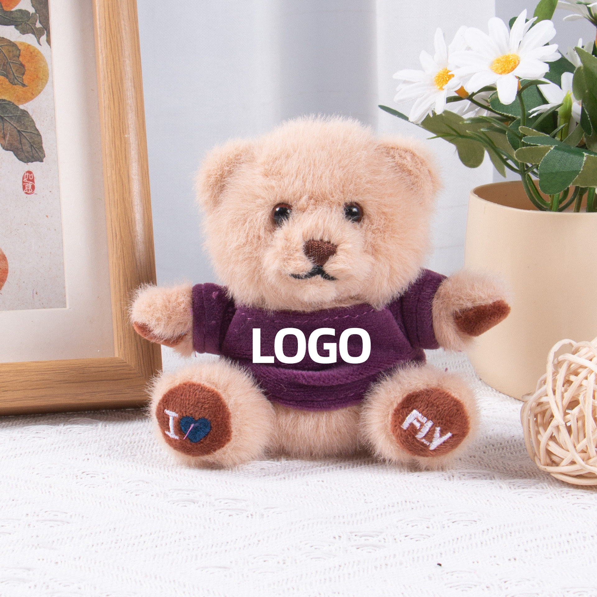 Teddy Bear Keychain Colgante logotipo impresa mochila juguetes de peluche regalos de graduación al por mayor
