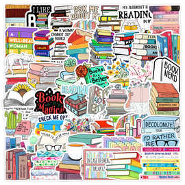 50张图书阅读涂鸦贴纸电脑手机平板电脑装饰贴画防水手帐贴纸批发