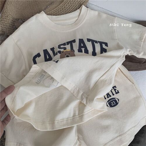 Male and female baby set 2024 new summer style small and medium-sized bear cartoon style thin casual sports two-piece set