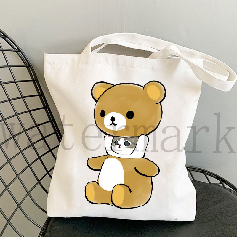Japón lindo gato Kawaii gato impresión bolsa de lona Harajuku bolsa de hombro bolsa de moda estudiante bolsa de compras de mano