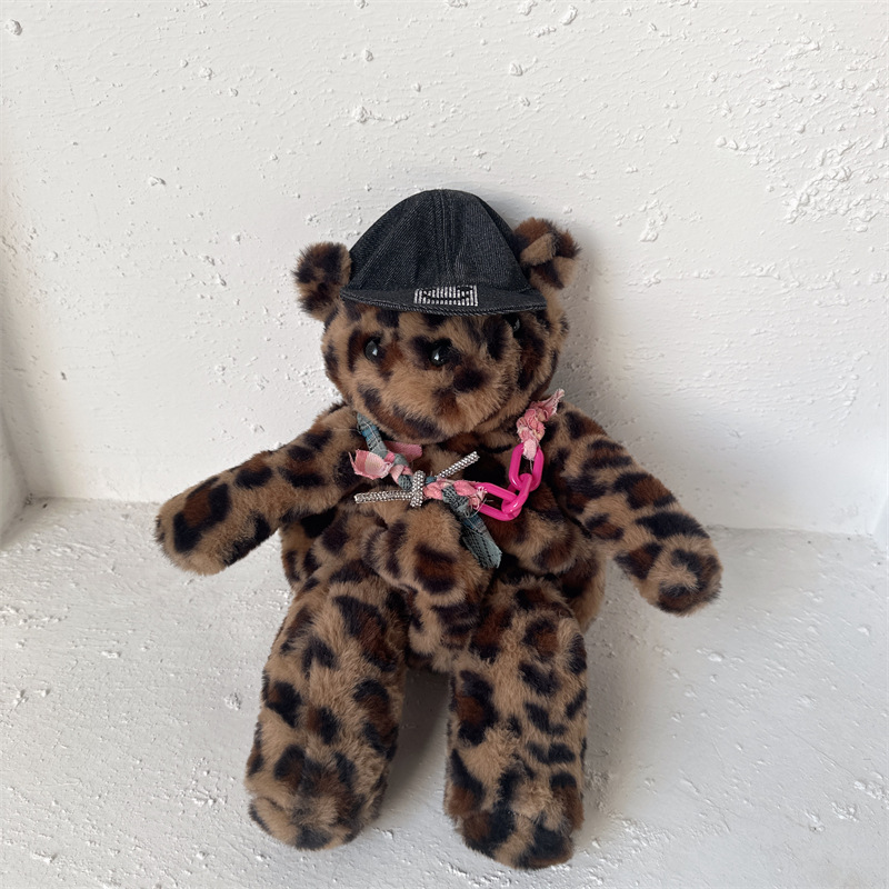 2025 otoño y invierno bolsas de peluche para niños de moda coreana estampado leopardo mochila para niños y niñas adorable oso pequeño mochila