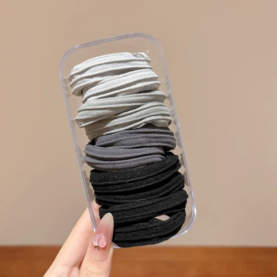 High-End Versatile Hair Accessory, Saç üçün rezinlər - gray-horizontal-stripes-in-a-box-of-10-for-adults-and-children