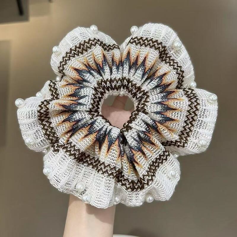 氛围感撞色花色发圈小众手工编织头绳小香风高级感大号扎马尾发饰|undefined