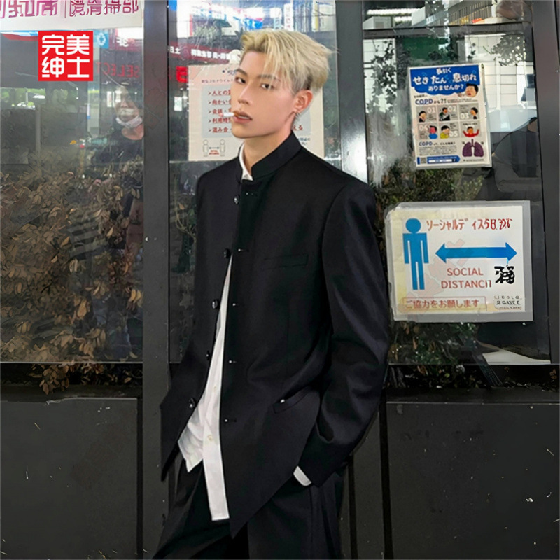 Street-Style Trendy Loose-Fitting New Chinese-Style Stand-Collar Men's Black Loose-Fitting Casual Everyday Wear Versatile National Trend Street-Style Trendy Loose-Fitting New Chinese-Style Stand-Collar Men's Black Loose-Fitting Casual Everyday Wear Versatile National Trend