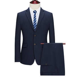品牌男士羊毛西服套装正装商务男女同款条纹职业宴会百搭男式西装