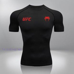Muay Thai Training Bodysuit Quick-Drying Breathable Elastic Fighting Sanda Fighting Fitness Running Sports Short-Sleeved Top