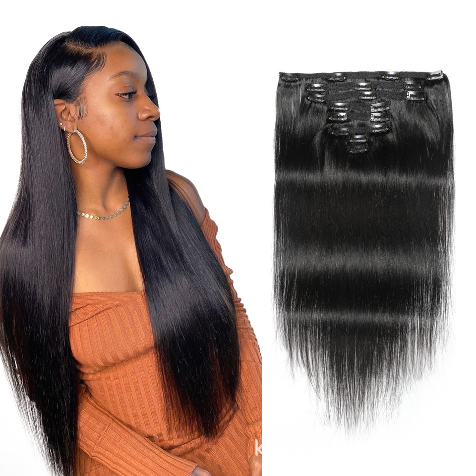 Pelo recto Clip en extensión de cabello Clip de pelo transfronterizo peluca cabello humano real cabello humano