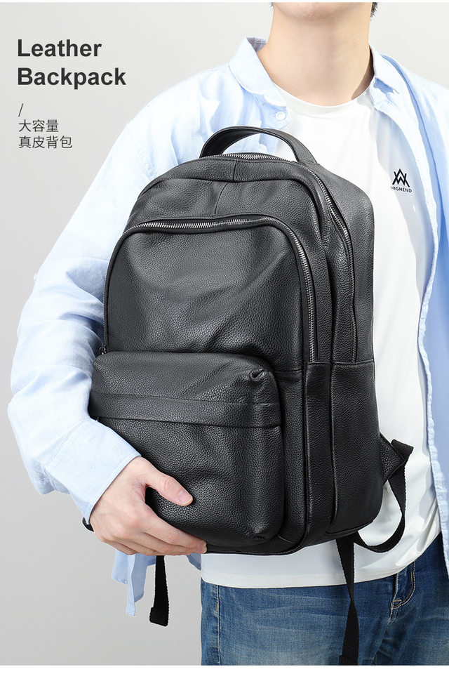Ba lô nam da bò thật màu đen, kiểu dáng thường ngày dung tích lớn, chống nước nhẹ — 331 màu đen, 333 màu đen, 9008 màu đen, Màu đen chi tiết 8