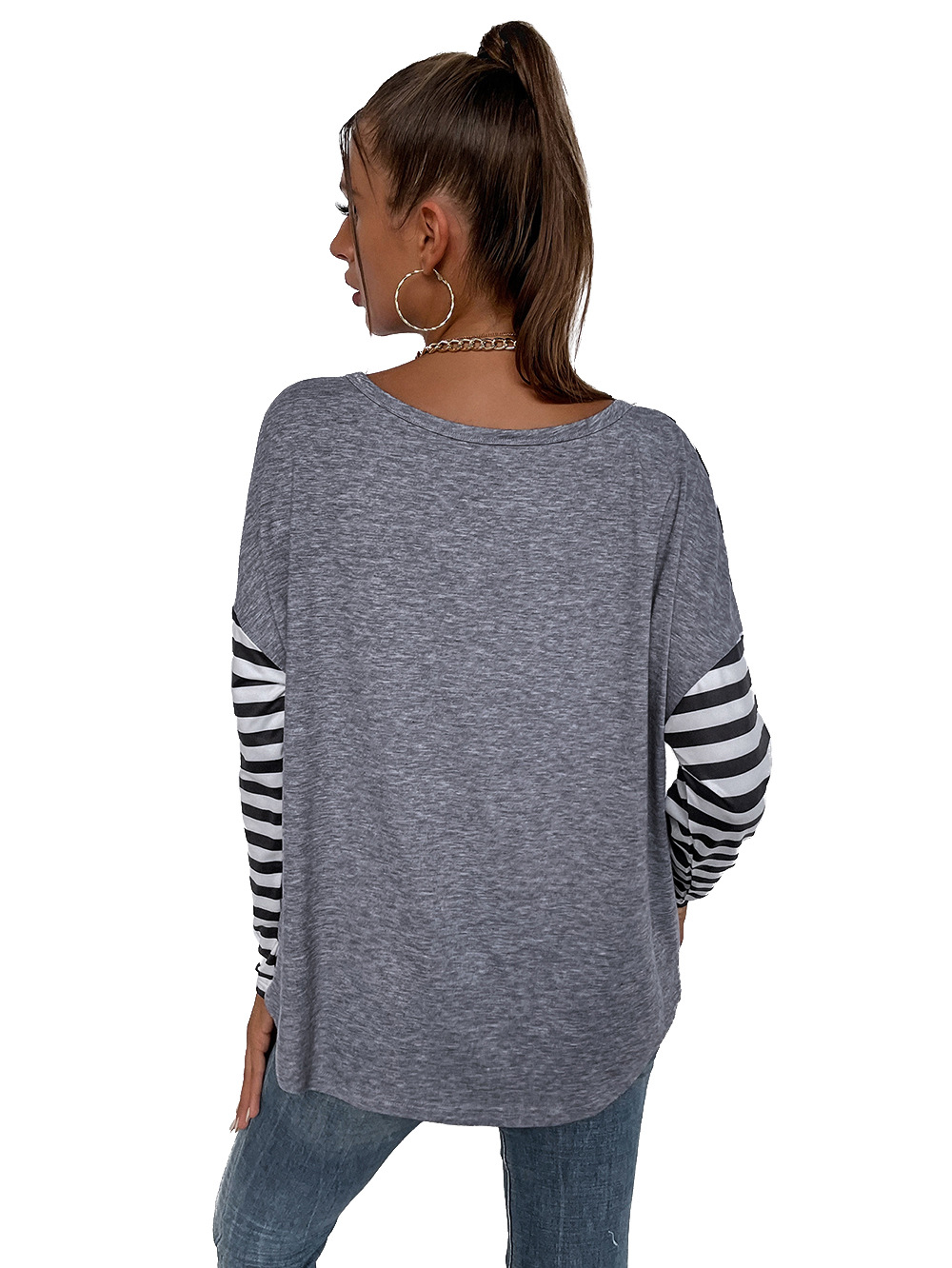 women s loose round neck printing long-sleeved t-shirt nihaostyles clothing wholesale NSDF73717