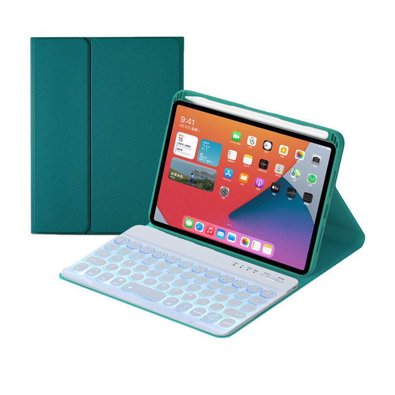 Suitable for ipad mini6 pen slot TPU anti-fall detachable colorful luminous round key Bluetooth keyboard leather case