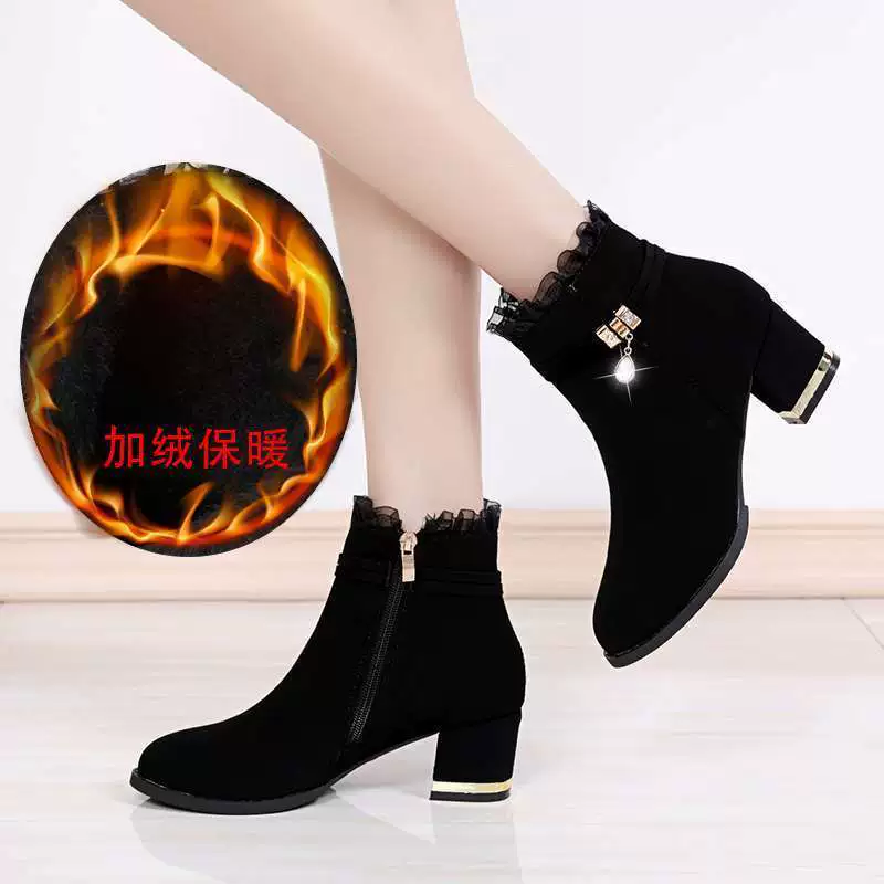Fleece keep warm suede universal low boots with zipper, 2021 collection