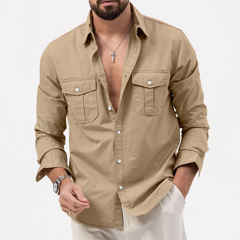 Men's Casual Long Sleeve Shirt With Multi Pockets For Men_voghion.com
