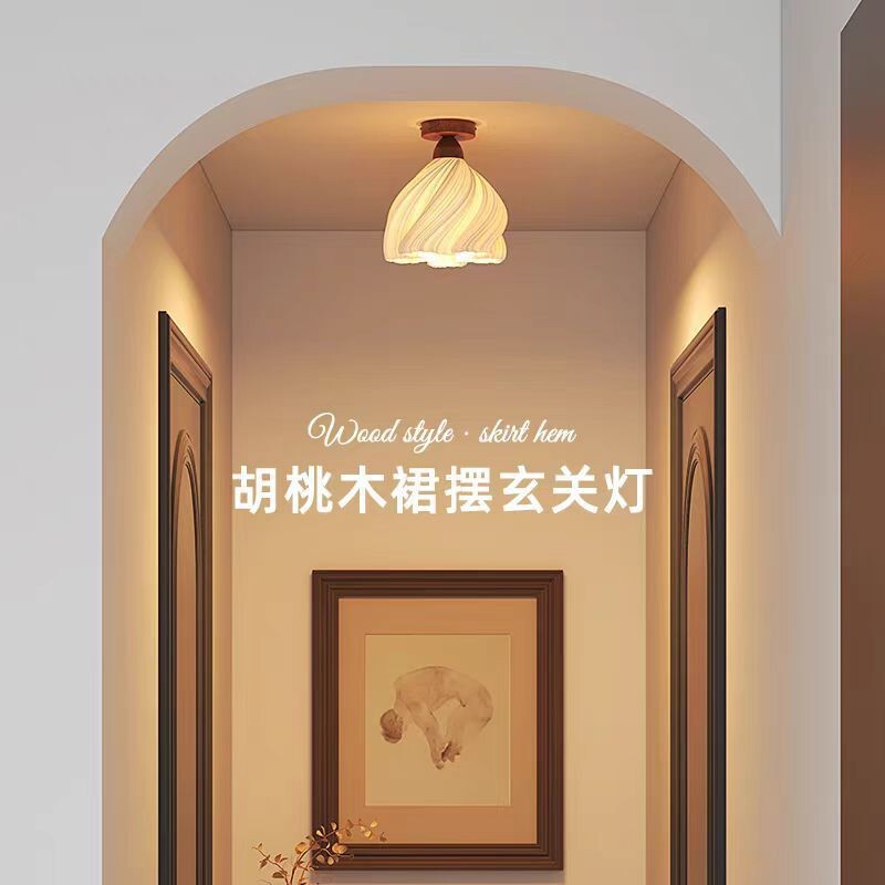 Walnut French Cream Skirt Petal Entrance Hallway Corridor Aisle Light Eye Protection Balcony Ceiling Light Middle Ancient Light