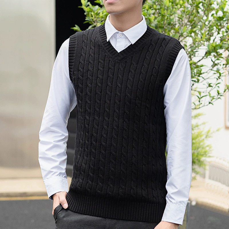Мужской жилет-свитер, однотонный Повседневный Приталенный жилет без рукавов с V-образным вырезом, свитер для молодых мужчин