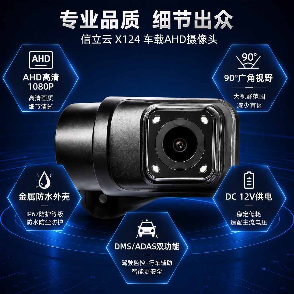 DMS car camera, AHD 1080P high-definition, wide-angle, night vision, ADAS driving assistance system, specifically designed for trucks and ride-hailing vehicles
