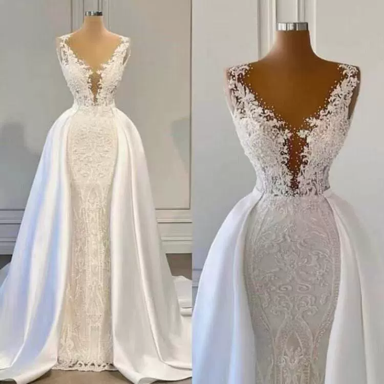 lace wedding dress sleevless, european style, amazon, wish, v-neckline, fitted