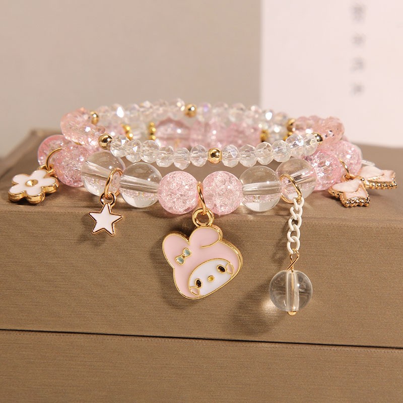 Corea del Sur fresco lindo conejo chica pulsera en línea celebridad niña flor caliente cristal pulsera chica novias pulsera