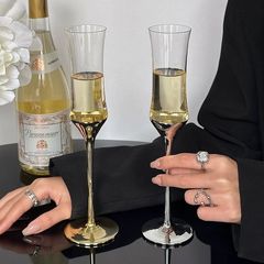 高颜值收腰香槟杯高脚电镀气泡杯水晶玻璃红酒杯起泡酒杯送礼结婚