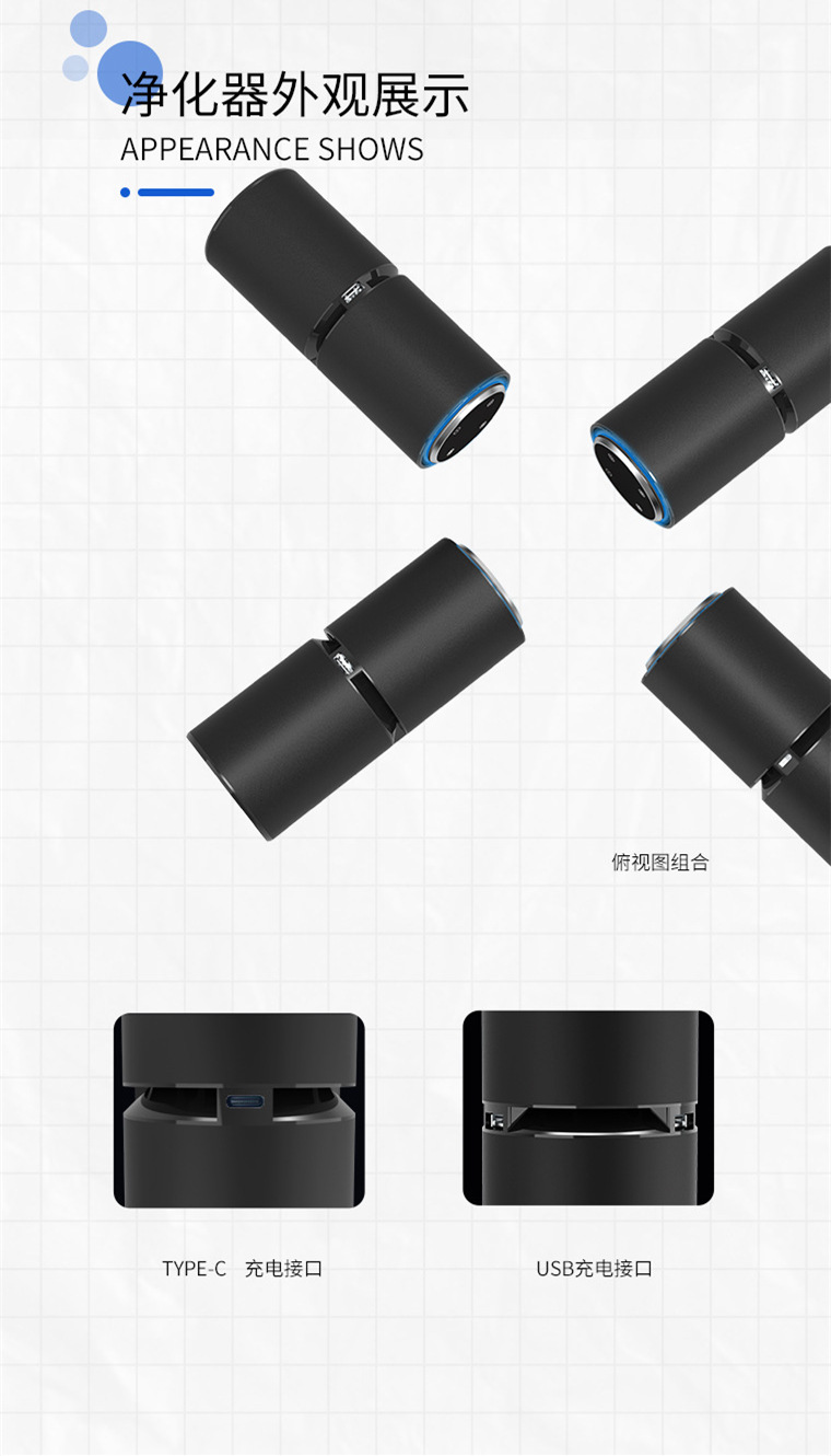 Car Air Purifier Eliminates Odor and Smoke, Removes Formaldehyde in Car, Ozone Sterilization, Deodorization and Negative Ions