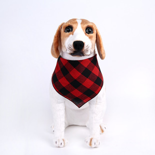 Cross-Border Cute Style Pet Saliva Towel, Cat Plaid Bib, Christmas Accessories, Small Size Dogs Dog Triangle Towel